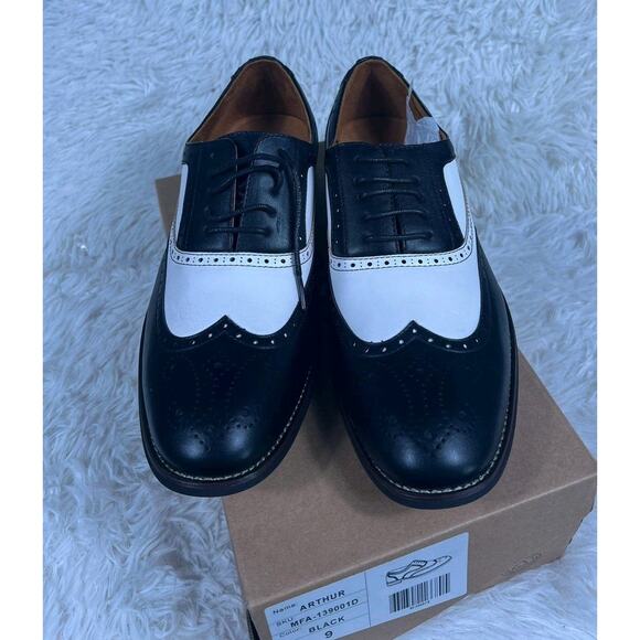 Ferro Aldo Shoes Mens Size 9 Black White Arthur Wingtip Oxford Brogue Two Tone - Picture 1 of 10